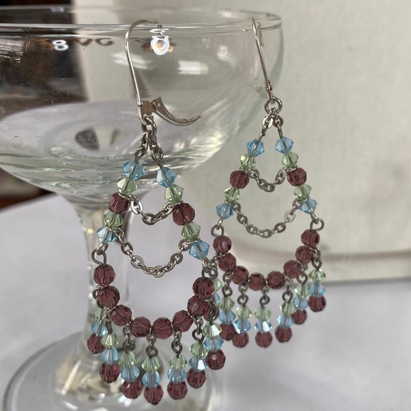 Gorgeous dangling faceted crystal earrings 925 - Picture 1 of 4